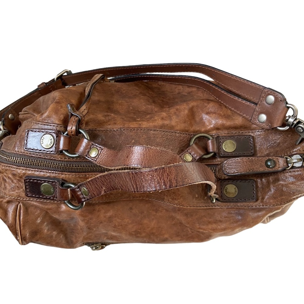 Frye Becca Rustic Italian Leather Brown Shoulder Bag Satchel Dual Handle Purse - Picture 10 of 16